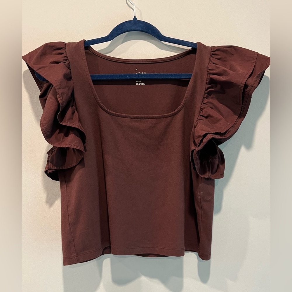 a new day Chocolate Ruffle Sleeve Blouse